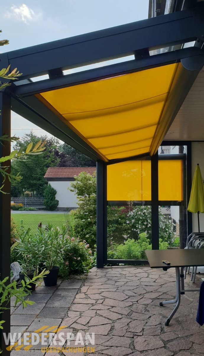 Terrassenüberdachung, Unterglasmarkise, Festelement, Sichtschutz, Augsburg