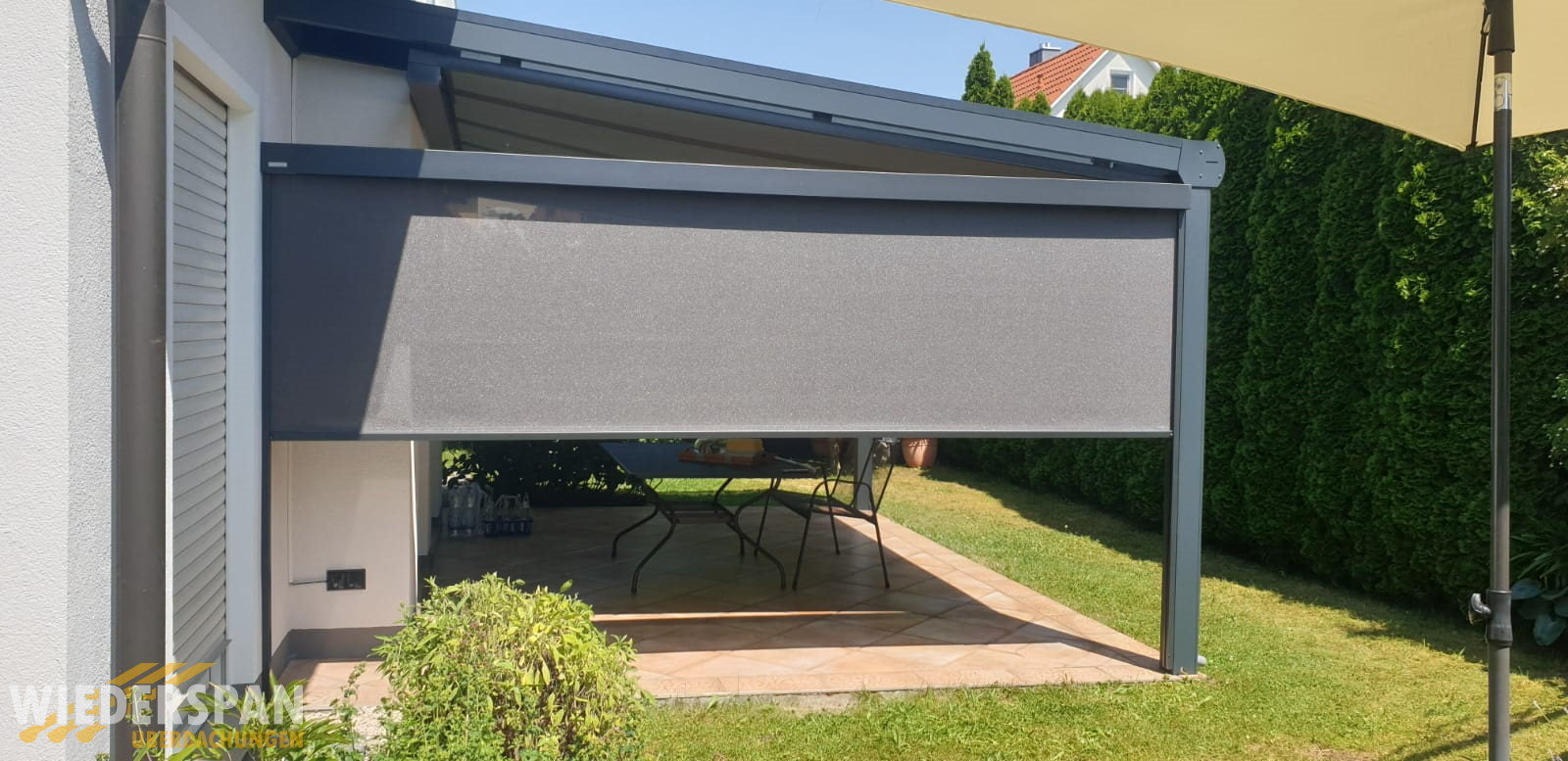 Terrassenüberdachung WD200 5,10 x 4 m, Sonnenschutz, Sichtschutz, Unterglasmarkise, Langweid