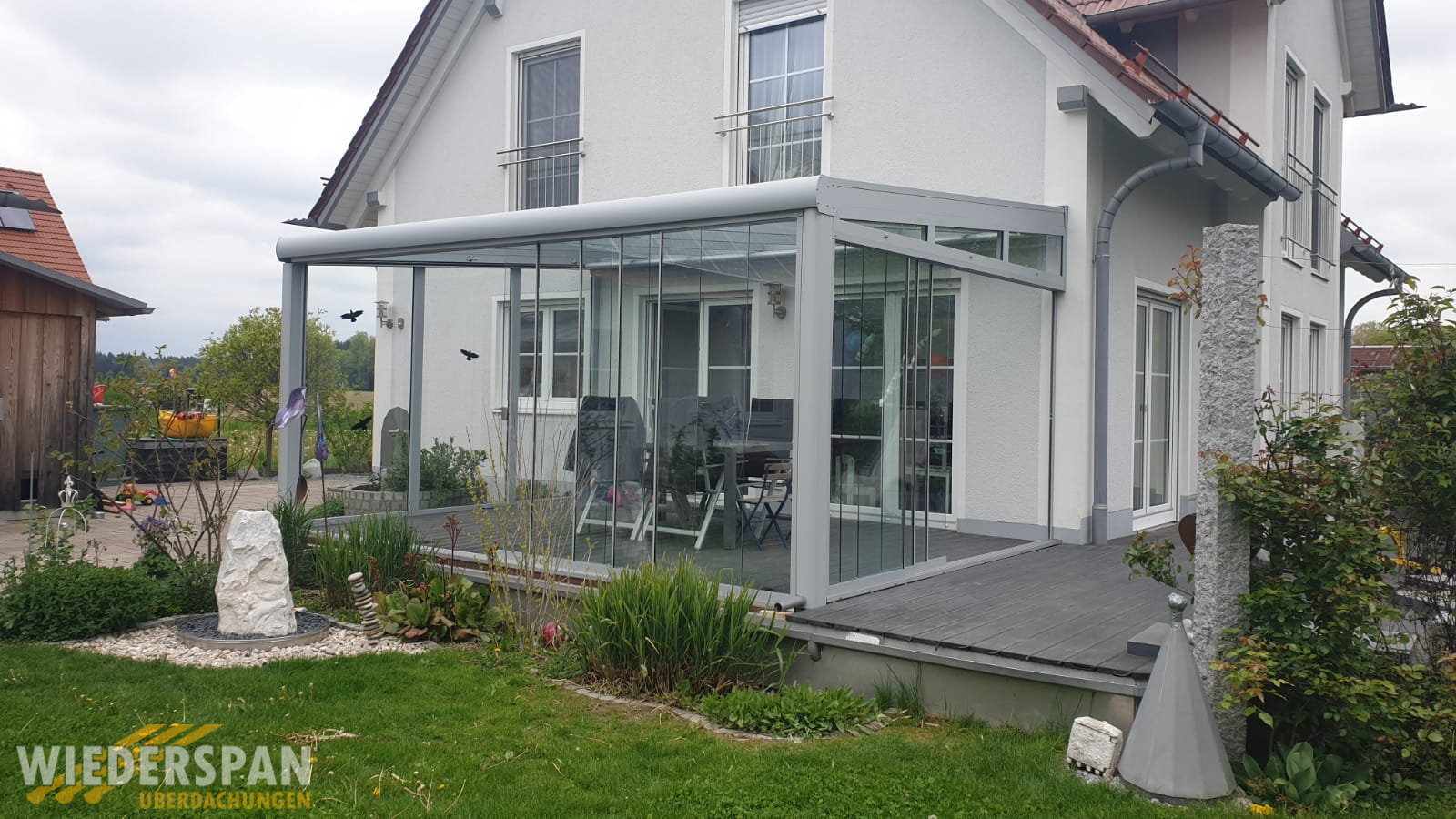 Kalter Wintergarten WD200 5,10 x 3,60 m, Festelement, Keil, Ganz-Glas-Schiebeanlagen, Hörbach